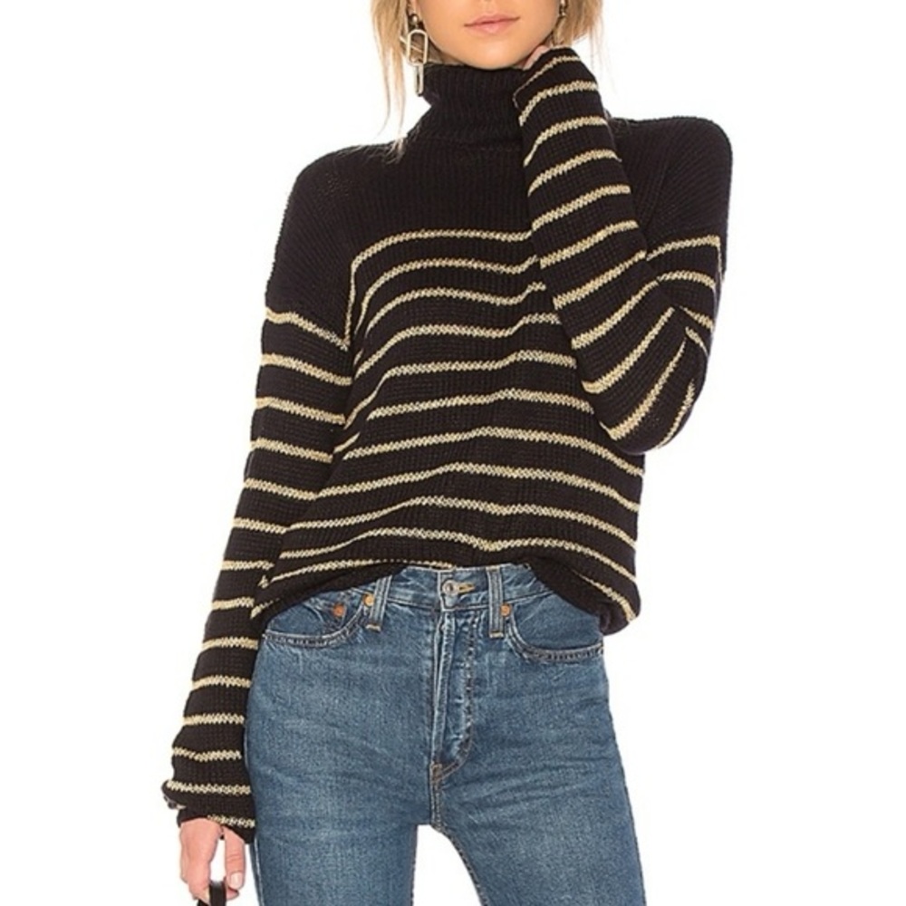 Elisa Turtleneck Knit Pullover Women's Sweater Striped Small